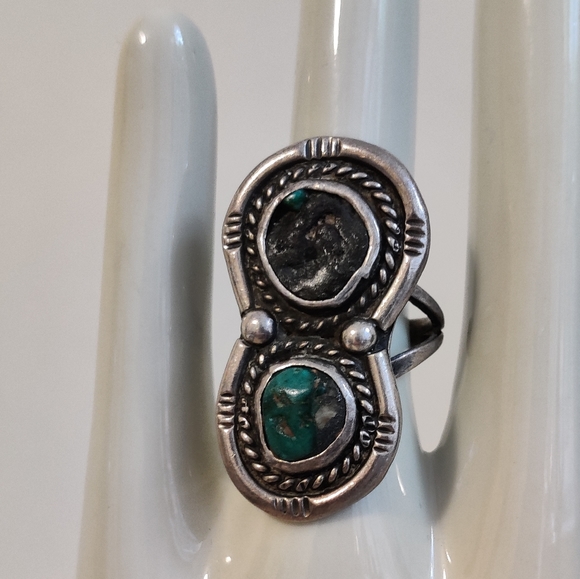 Vintage Navajo NA Ring Sterling Silver Turquoise - Picture 6 of 14